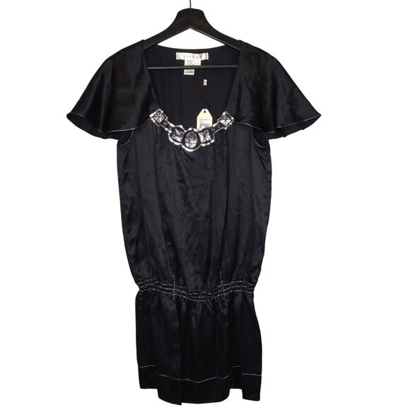 Studio M Women's Embellished 100% Silk Midi Dress Sz Large Boho Whimsigoth Black - Picture 1 of 16